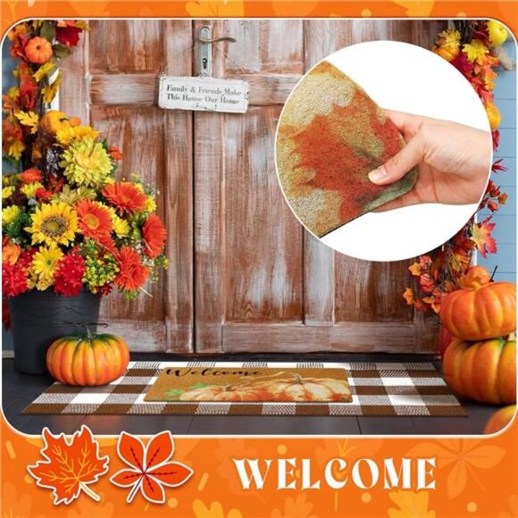 Doormat Combo Set Pumpkin 17'' x 29'' Coir Mat and 23.6'' x 51.2'' Plaid Rug - Picture 4 of 7